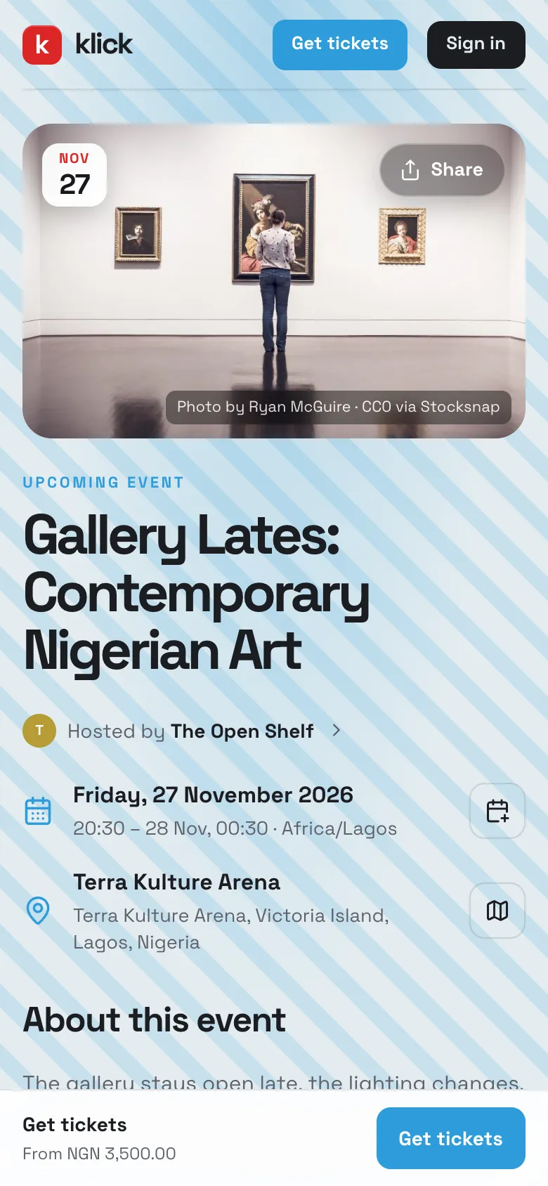 Gallery Lates event page
