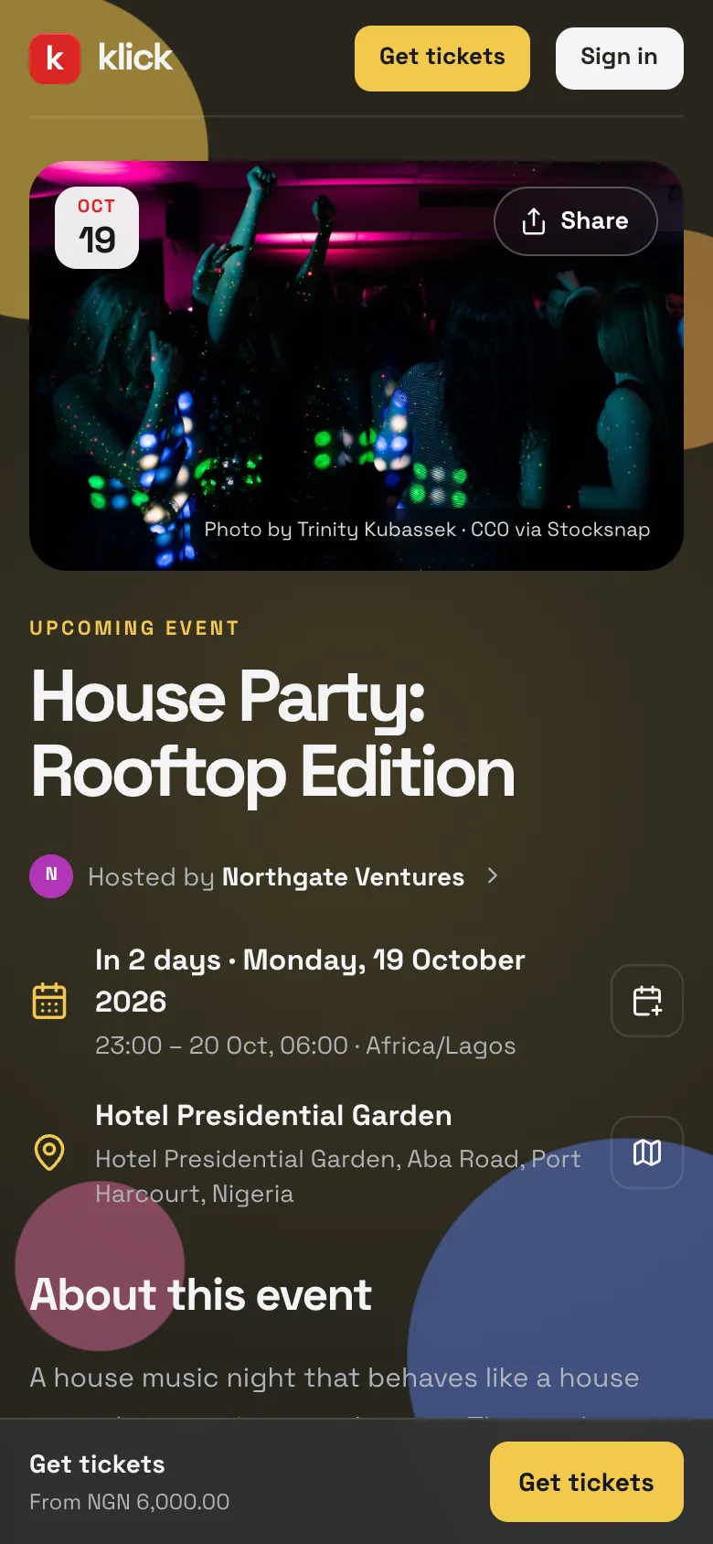 House Party: Rooftop Edition event page